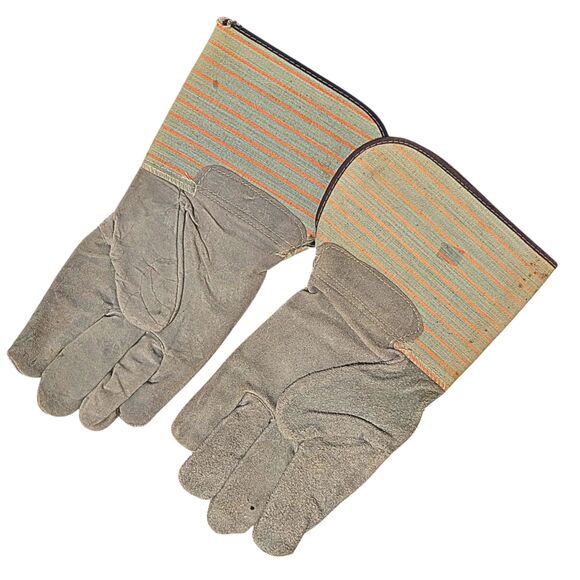 Heavy-Duty Leather Work Gloves – Reinforced Palm – Industrial – Striped Cuff - Picture 3 of 3